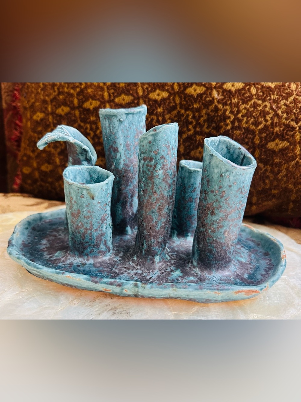 Handmade Ceramic Turquoise Sculpture Bud Vase Unique